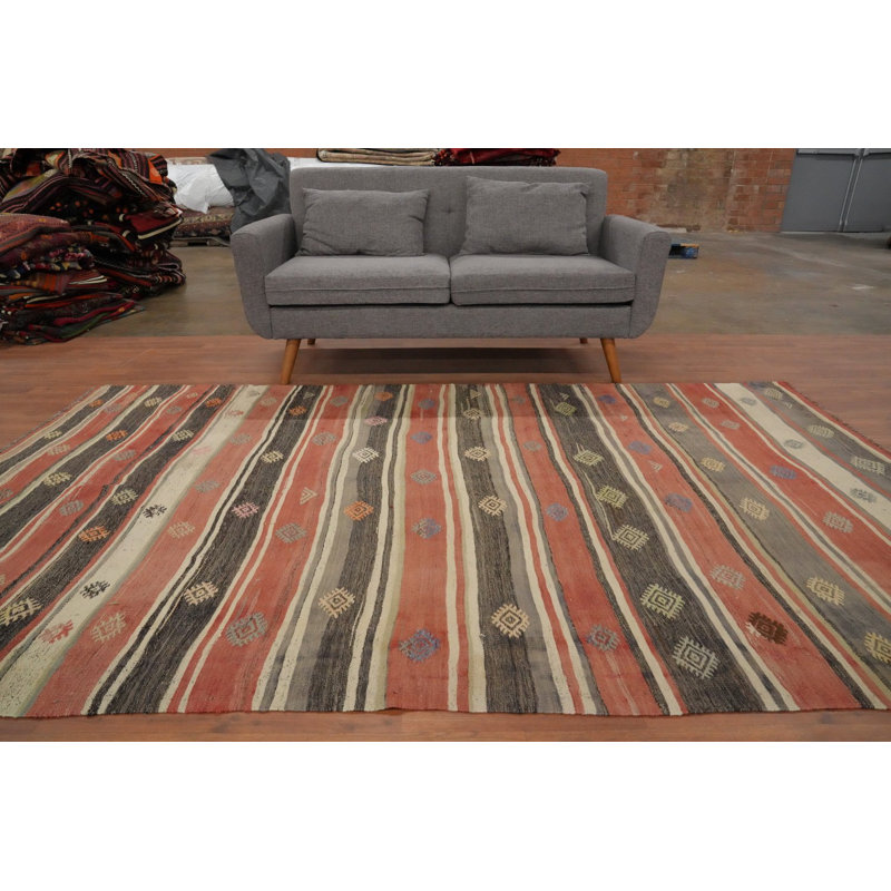 Charme bohémien: tapis kilim rayé multicolore 6 x 9