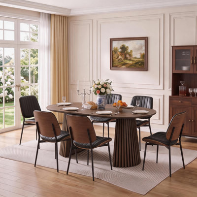 Extendable Oval Wood Dining Table Set With With 6 Dining Chairs