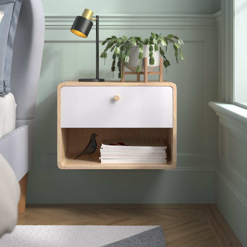Camryn 51cm W Manufactured Wood Bedside Table, Oak/White