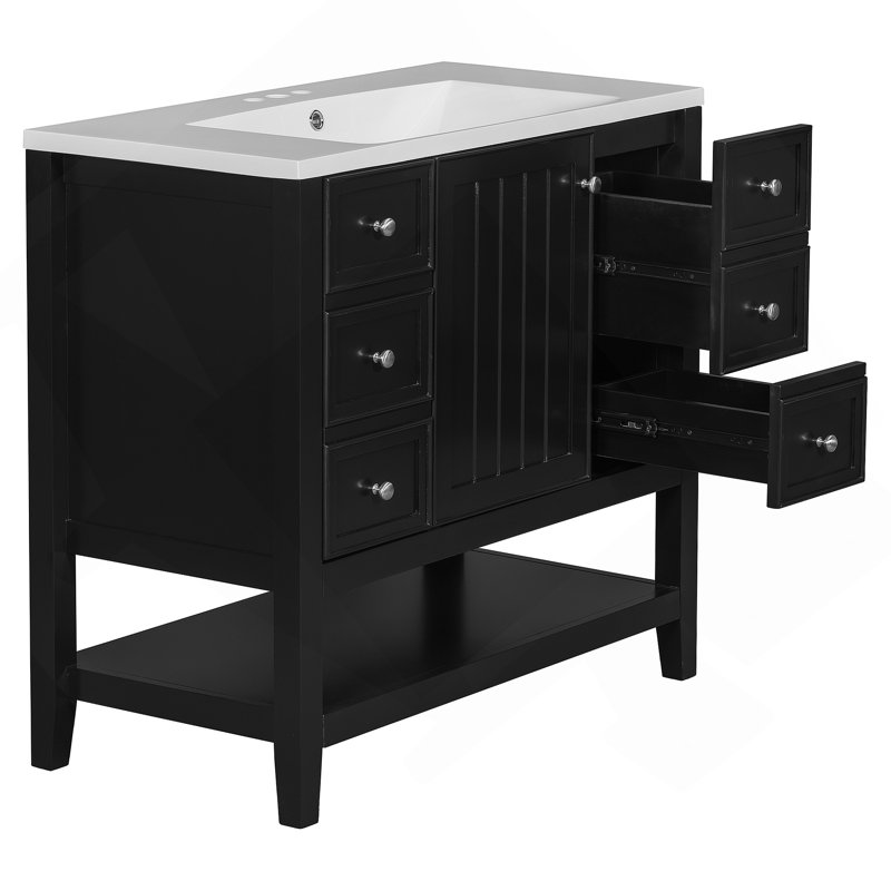 Ensemble de meuble-lavabo avec lavabo, une armoire et six tiroirs, Noir