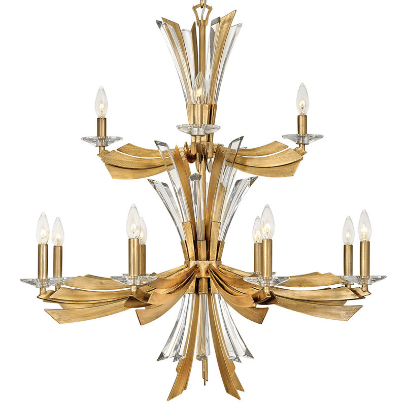 Vida Burnished Gold 12-Light Crystal Chandelier with Dimmable Candelabra