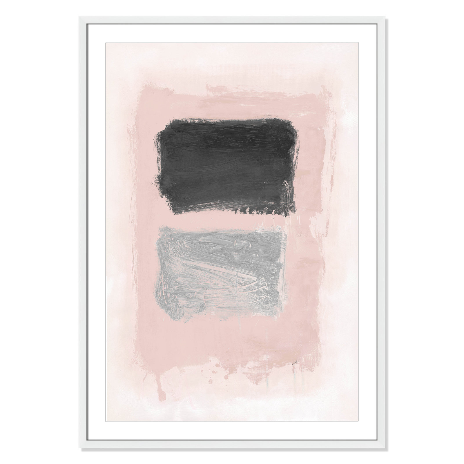 Pink, Black and Silver Shimmer I Print, 41.5" H x 29.5" W x 1.25" D, White Matted Picture Framed