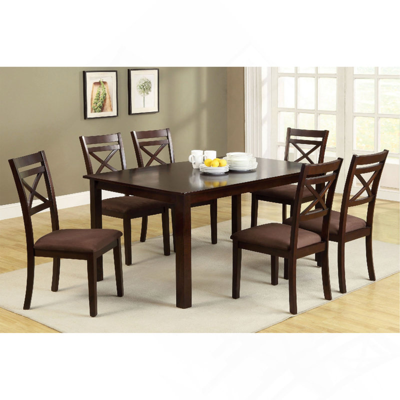 Ensemble de table de salle à manger 7 pièces de style transitionnel 1X Table 6X Chaise rembourrée en microfibre