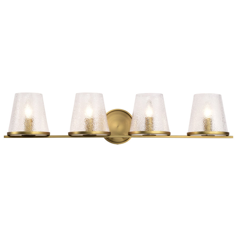 Coiffeuse Sluis - Verre martelé, Laiton rétro, Quatre lumières, 32 po de largeur