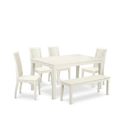 Ensemble de table de salle à manger 6 pièces avec 4 chaises et banc