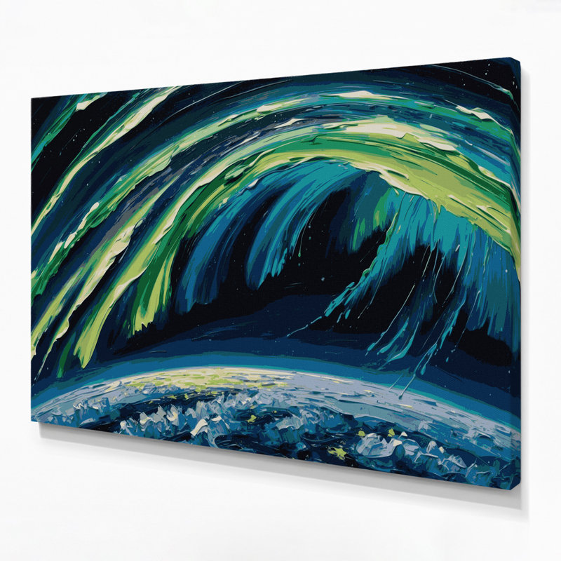 «Space Aurora Borealis from Space», art mural sur toile bleue, 11" H x 14" W