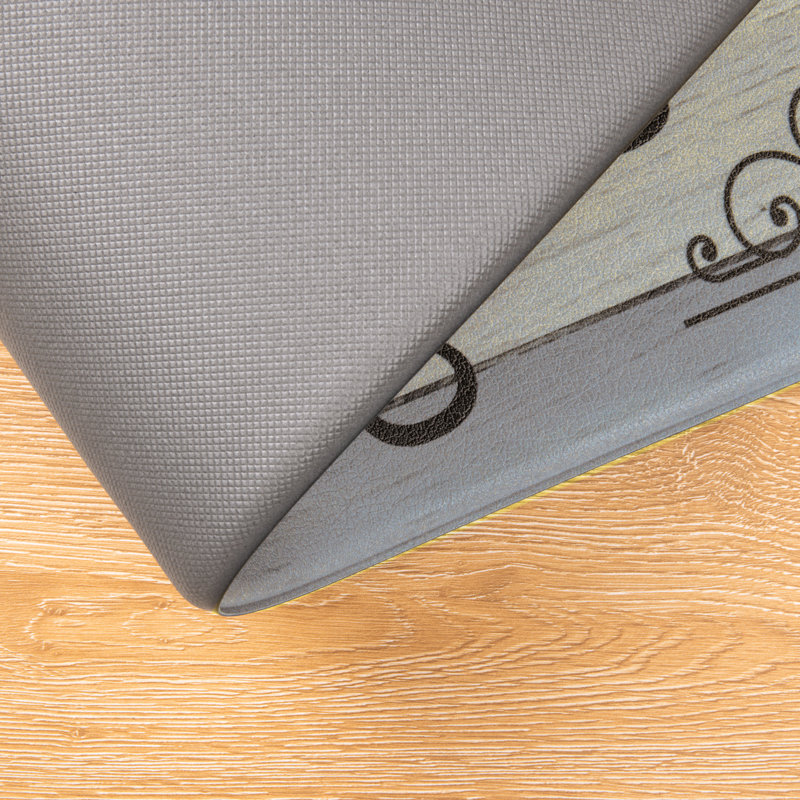 Anti-Fatigue Non-Skid Waterproof Kitchen Mat (Set of 2), Runner 18" x 30" + 18" x 48", Gray/Teal/Beige