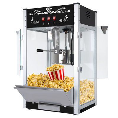 16 Oz Commercial Countertop Popcorn Maker - Black With 3 Control Switches & Tempered Glass For Home Theater