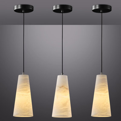 Rennata Height Adjustable Luxurious Kitchen Island Alabaster Conical Black Pendant Lights(Set of 3)
