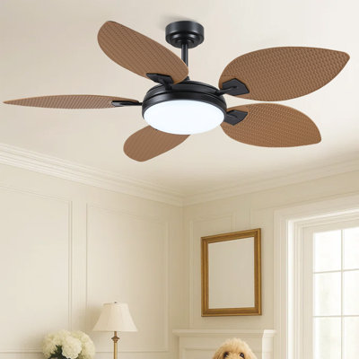 52/62" Tropical Palm Leaf Dimmable Ceiling Fans 5-blade With Lights And Remote