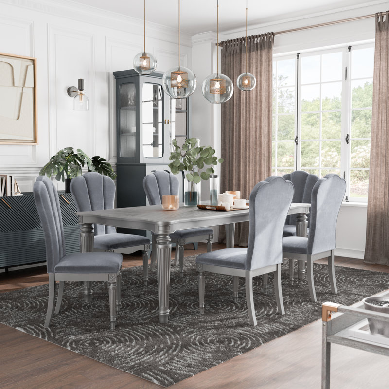 Seabliss Dining Table Set, Silver, 7 Pieces: Table, 6 Chairs