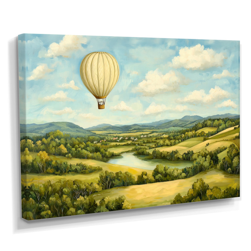 Balade en montgolfière au-dessus de la vallée en Italie I - Montgolfière, salon d'art mural, 12" H x 20" W, Toile tendue