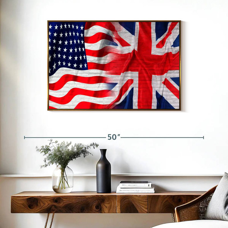 Drapeau américain et britannique, Cadre flottant doré, 37 po x 25 po