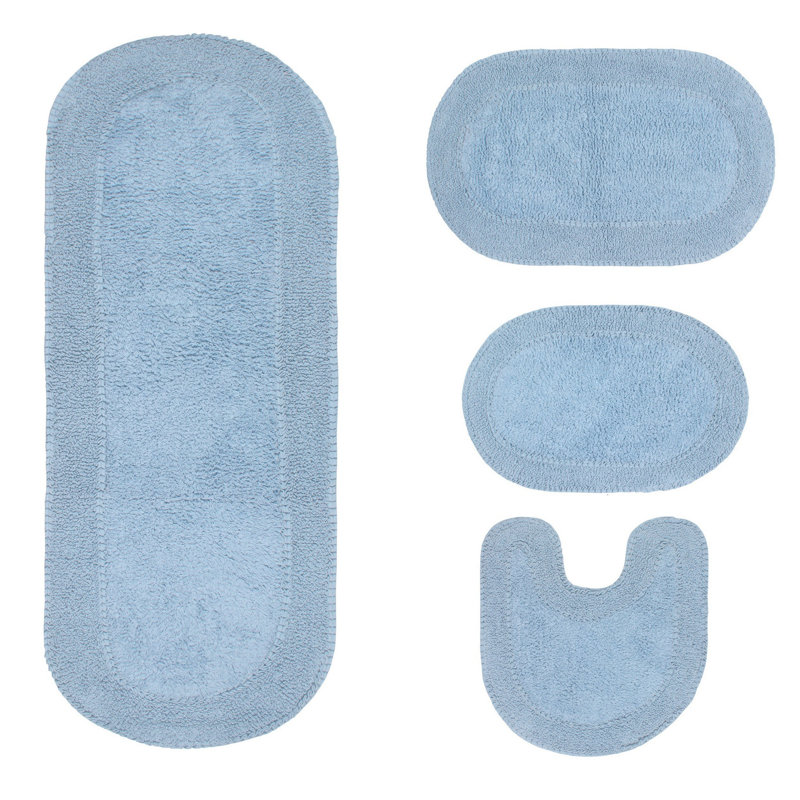 Traci 100% Cotton Bath Rugs (Set of 4), Blue