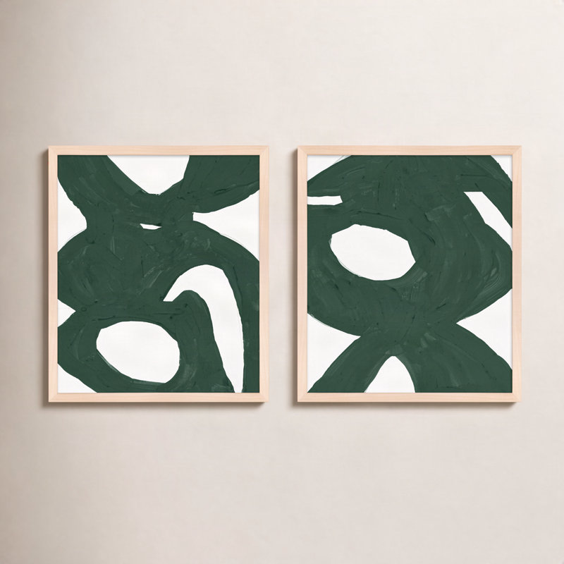 Green Harmony Set Of 2 By Andrea Stokes - Framed Wall Art, 30" H x 24" W, Brown Framed