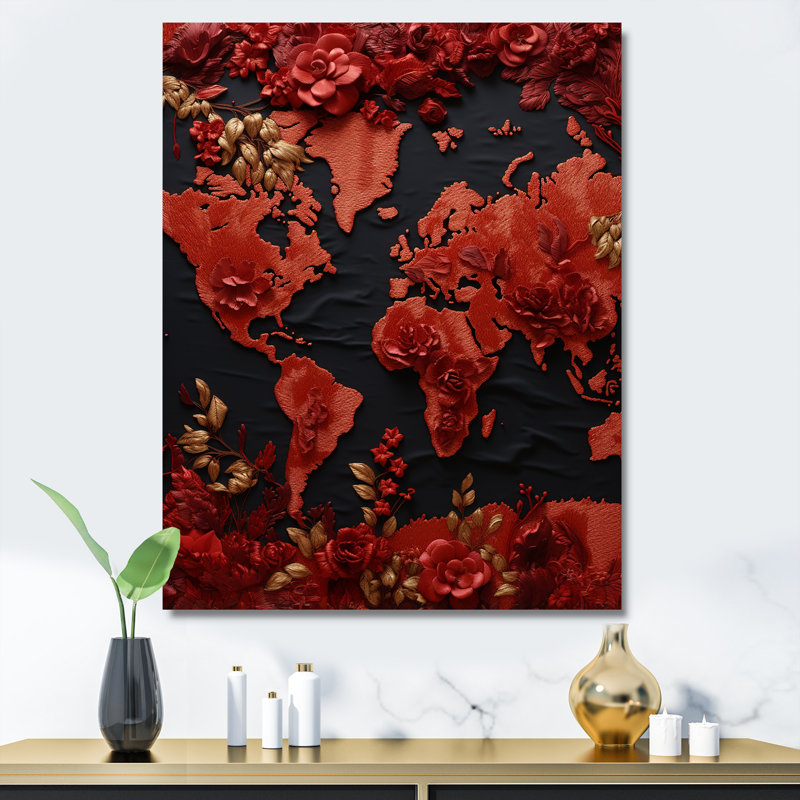 «Nomads Scarlet Red Map» sur toile, H 32 po x l 16 po x P 1 po, Toile tendue