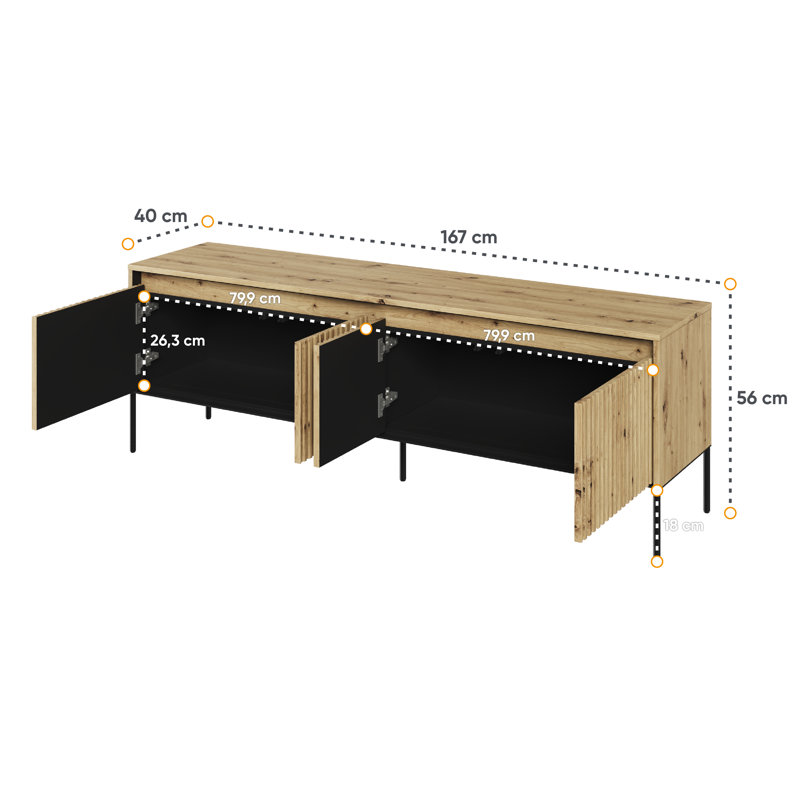 Alterizio Unfinished TV Stand, 167cm W, Oak Artisan/Black