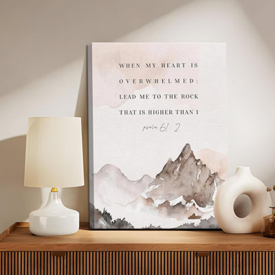 Bible Verses Wall Decor - Psalm 61 : 2 Wall Art - Scripture “Lead Me To The Rock” Canvas Prints, Christian Mountain Inspirational Watercolor Pictures, Faith-Based Artwork For Home Or Office