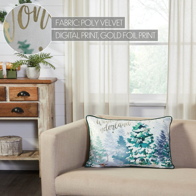 Winter Wonderland Green and Gold Velvet Christmas Pillow