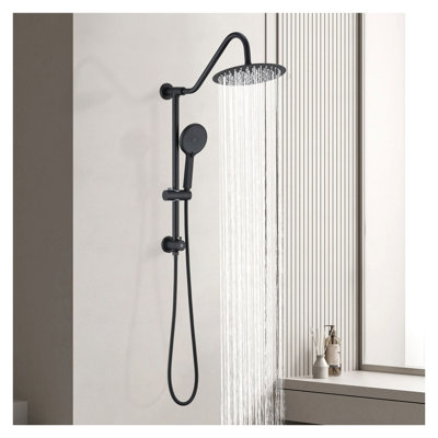 10-inch Rain Shower Head with Handheld Shower System - Matte Black Adjustable Slide Bar Shower Fixture with 3-Function Spray Settings