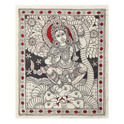 Lord Krishna dansant sur Kaliya Naag | Kalamkari, peinture sur coton