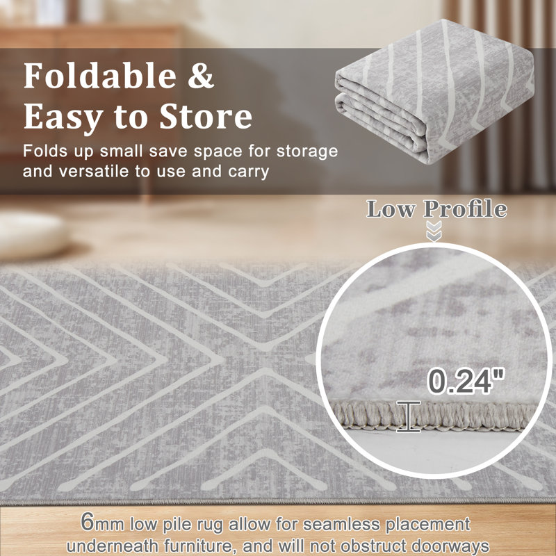 Tapis lavable lxt-Modern, Light Grey/White, Rectangle 5' x 7'