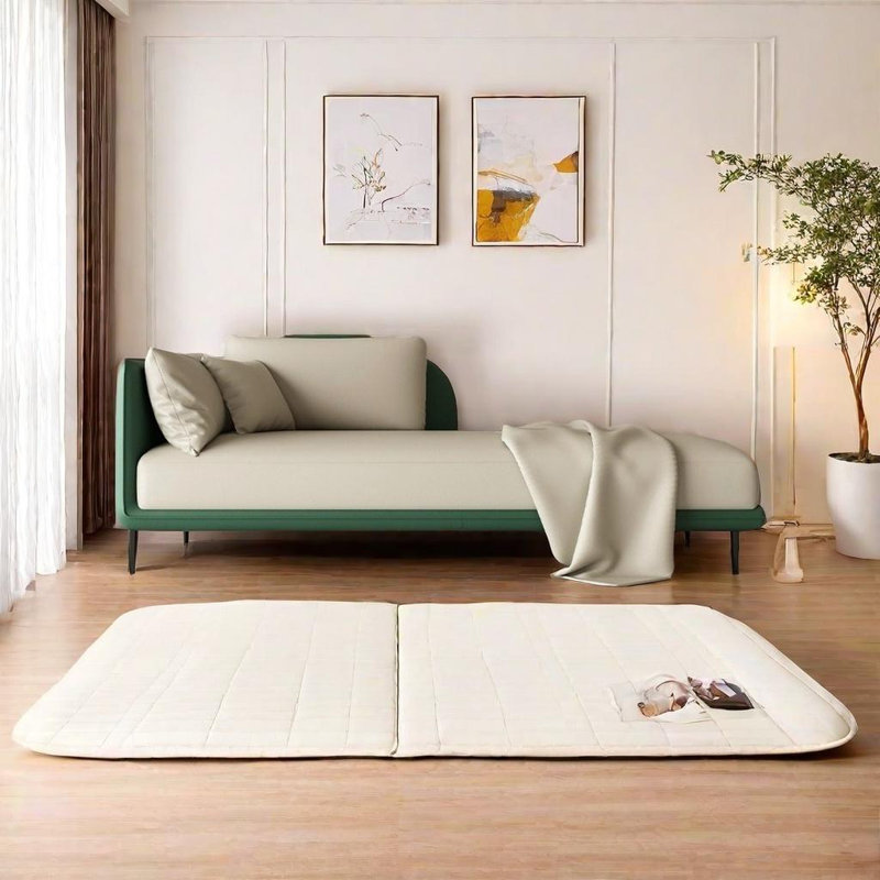 Chaise longue - Confort éponge et similicuir, Orienté à gauche (vu de face), Blanc beige / vert