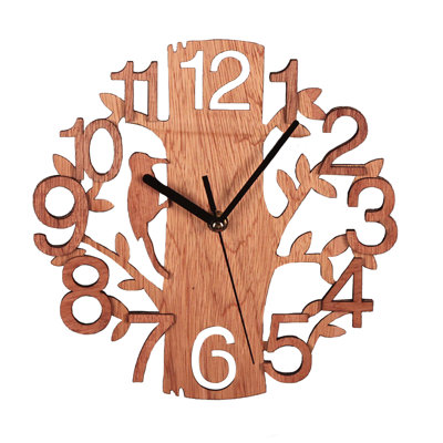 Horloge murale en bois en forme d'arbre, double couche 3D, silencieuse, pour bureau, salon, chambre, type A