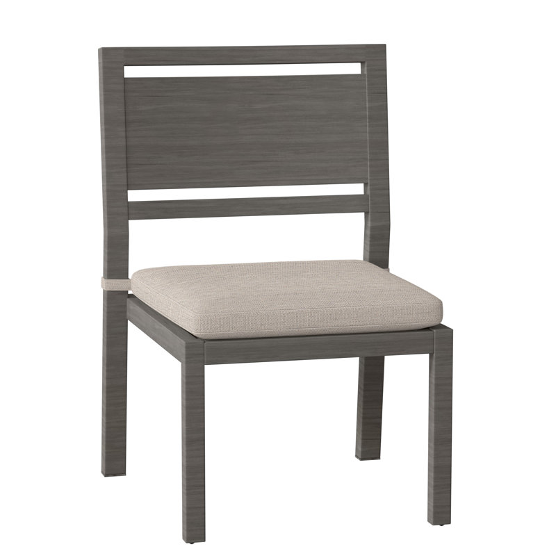 Avondale Patio Dining Side Chair with Cushions, Slate Grey, Dove Sunbrella® Linen, Welt