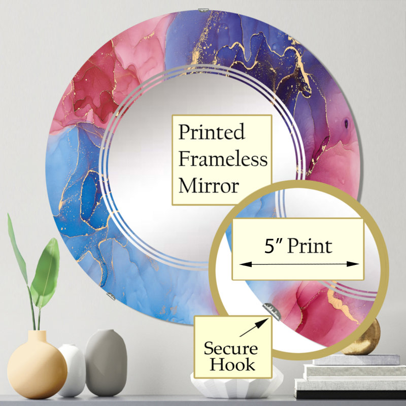 Mauve et bleu, art abstrait fluide de luxe V - miroir mural moderne, 24 po x 24 po