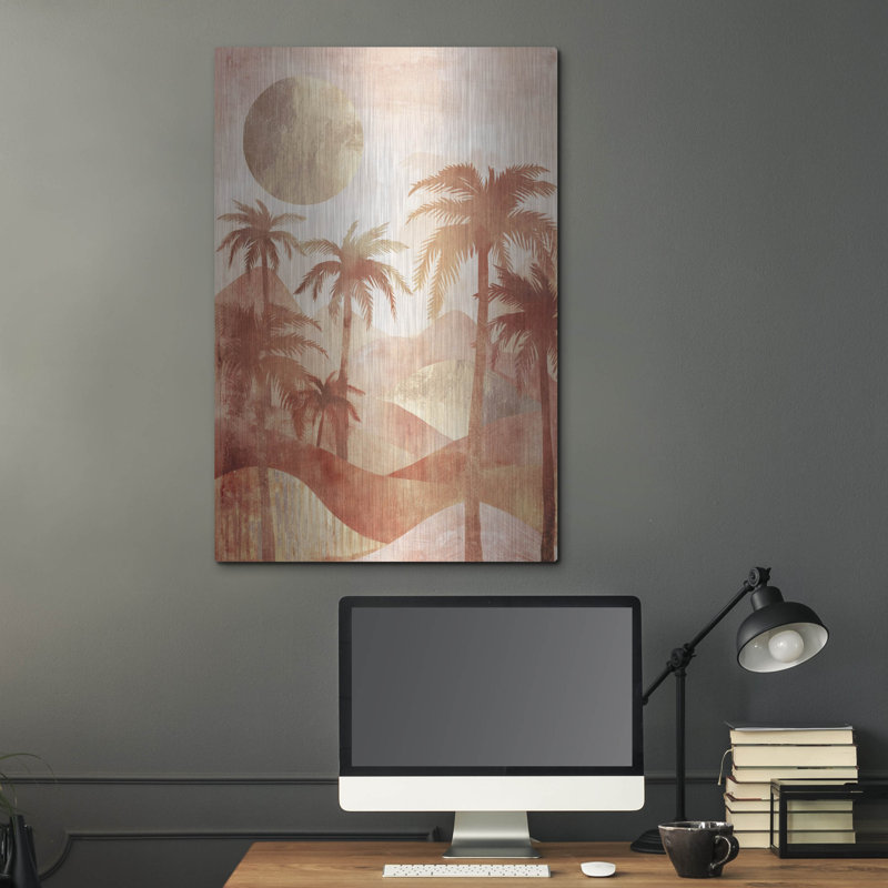 Art mural en métal Latitude Run® «Golden Oasis» par Svetlana Aleynikova, H 36 po x l 24 po