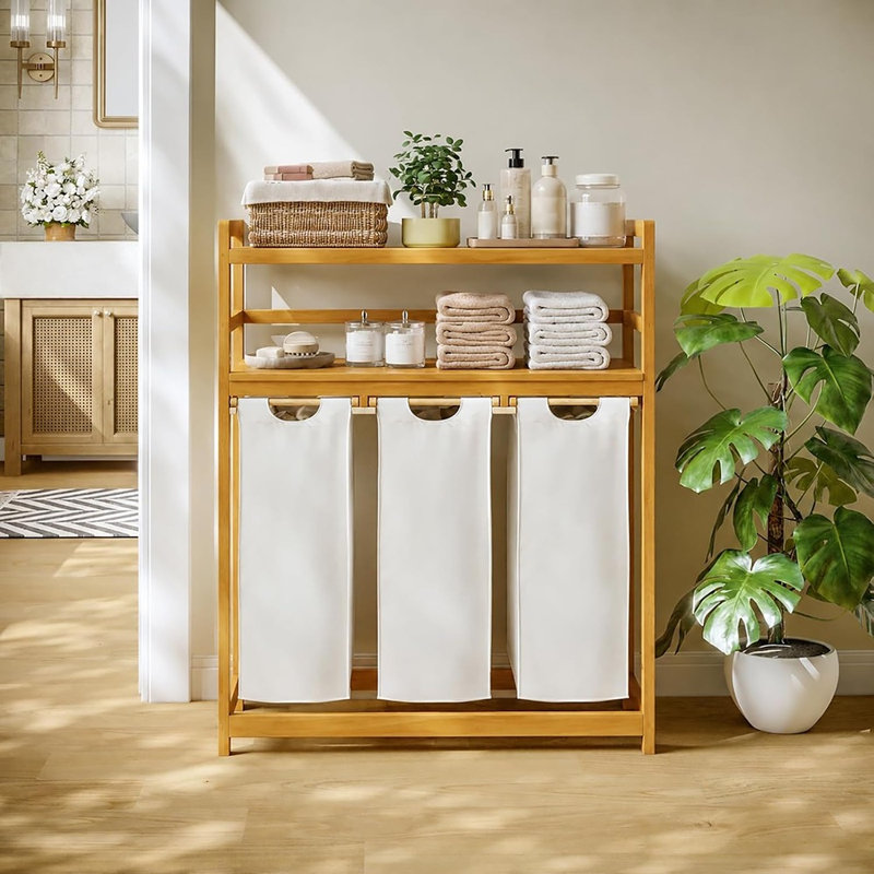 Armoire à linge en bambou avec deux tablettes de rangement