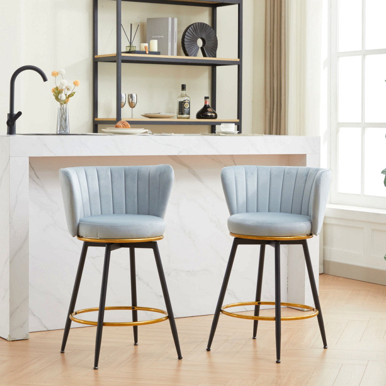 Tabouret de comptoir rembourré avec structure en métal (ensemble de 2), Bleu