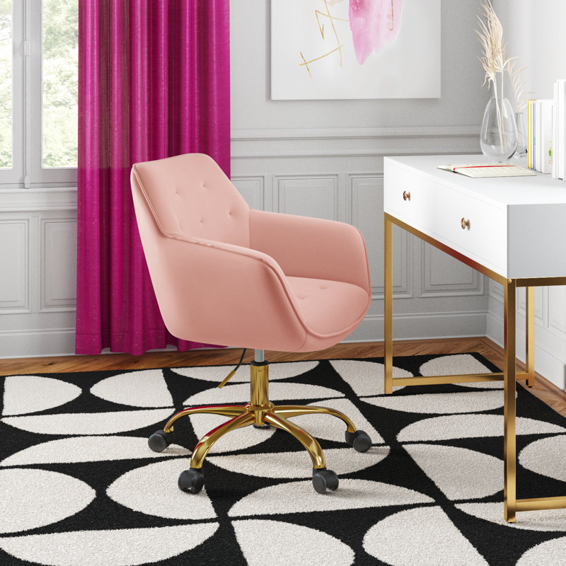Chaise de travail Clio à hauteur réglable, Velours rose