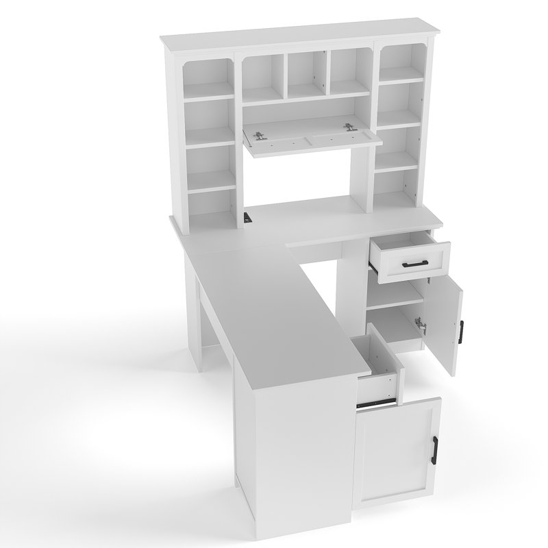 Bureau en L Farmhouse pour bureau à domicile, Blanc