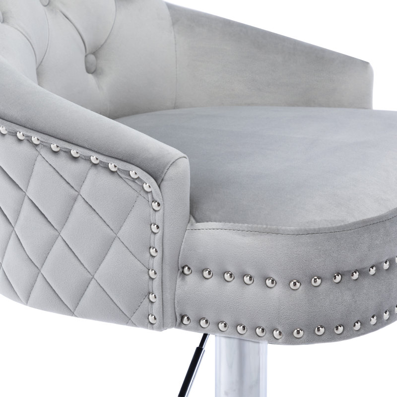 Jakhai Swivel Upholstered Adjustable Height Counter Stool with Metal Frame, Gray, Chrome