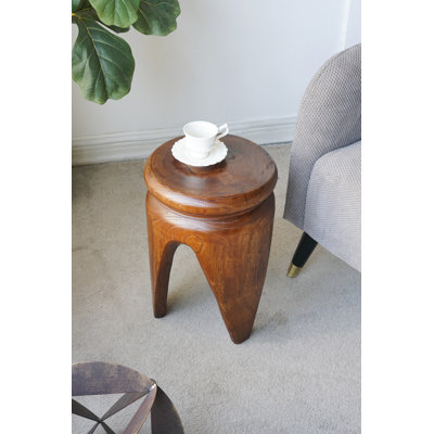 11X11x16.5" Carved Paulownia Wood Accent Table