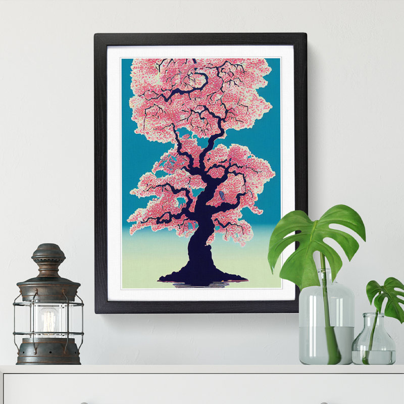 Tall Cherry Blossom Tree - Single Picture Frame Print, 46cm H x 34cm W x 2cm D, Black