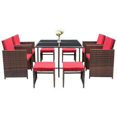 Agra 8 - Person Patio Dining Set with Square Table , Cushions Included