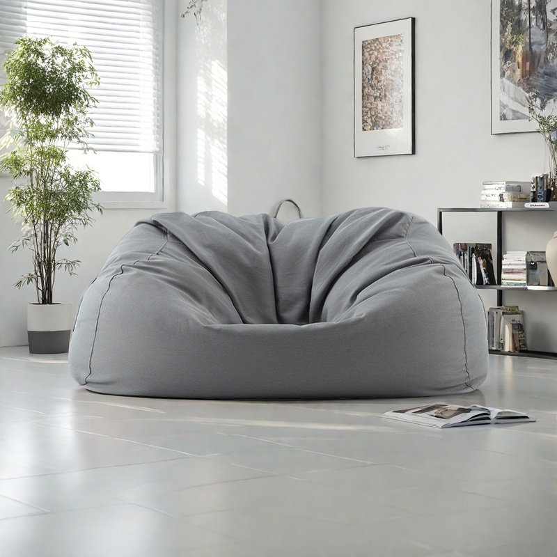 Simple casual bean bag sofa, 23.62" H x 54.33" W x 43.3" D, Dark Gray Polyester Blend