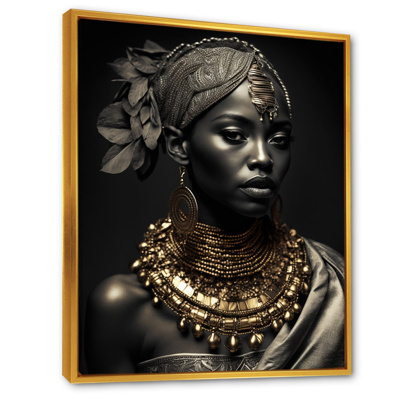 Éléphante reine afro-américaine avec bijoux traditionnels VI sur impression sur toile, H 44 po x l 34 po x P 1,5 po