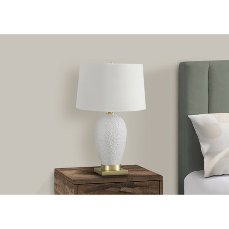 26" Transitional White Ceramic Table Lamp with Ivory/Cream Shade for Timeless Style