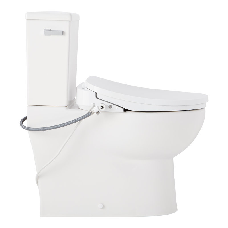 Lavrik Two-Piece Skirted Elongated Toilet with Reversible Tank - Bidet seat - Chrome Handle, Chrome