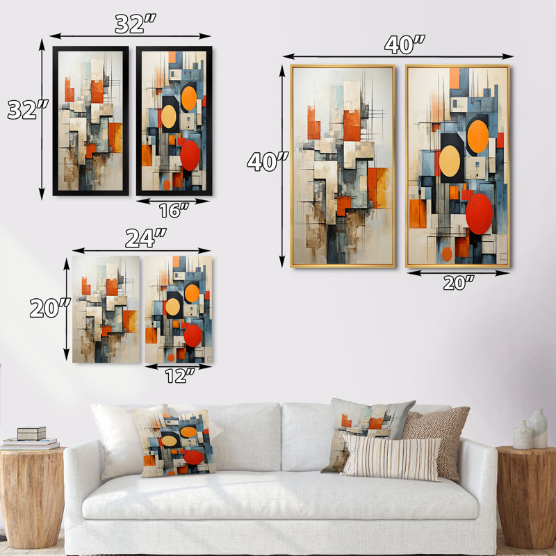 Constructivism Constructed Horizons V - Abstract Wall Decor Set Of 2, Brown Framed, 20" H x 24" W