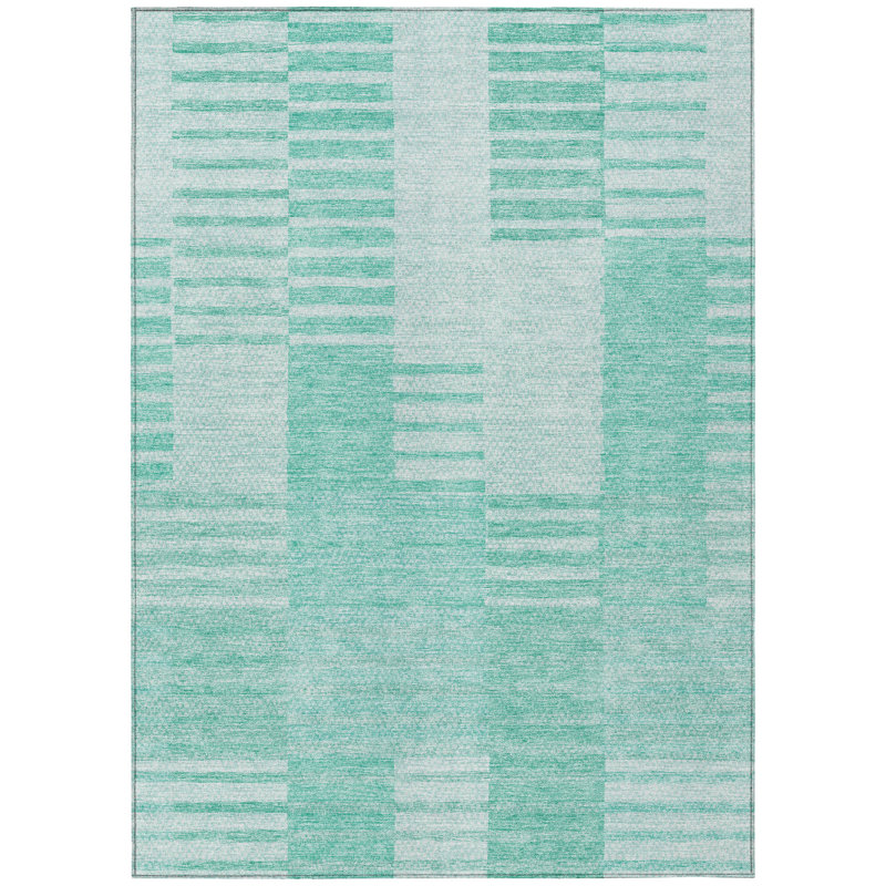 Tapis bleu sarcelle lavable à rayures 8 pi x 10 pi bleu sarcelle et ivoire