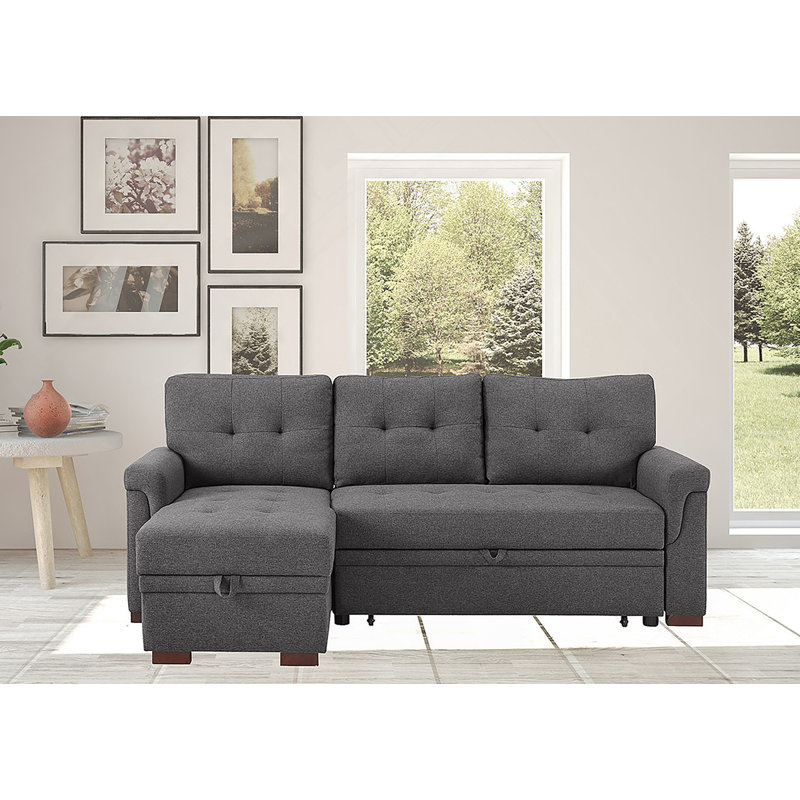 Latitude Run® Destiny 84" Linen Reversible Sleeper Sectional Sofa with ...