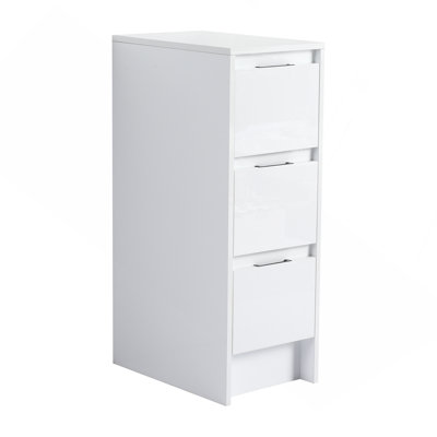 Armoire de rangement autoportante 12 po avec 3 tiroirs à fermeture en douceur, blanc brillant | Idée de cadeau