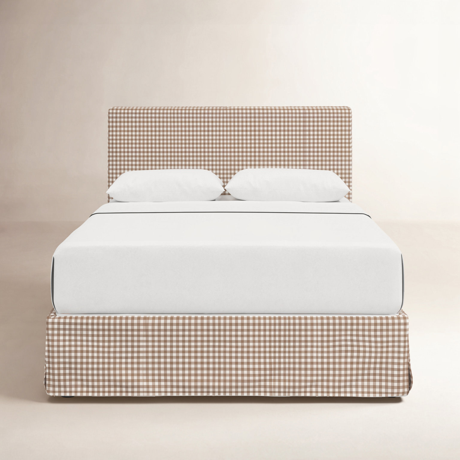 Verona Cotton Upholstered Bed, Queen, Classic Gingham Tan