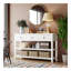 Console rétro avec deux tablettes ouvertes, structure en bois de pin massif et pieds pour le salon (blanc antique)-1006043317-1006043316