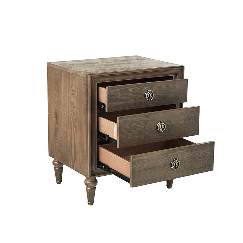 Table de chevet 3 tiroirs pour chambre à coucher en chêne récupéré, table de chevet 3